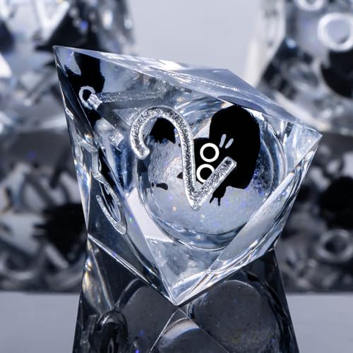 Roycevon Resin DND Dice Set with Gift Box, 7Pcs Liquid Core Cat D&D Dice, Cute Dungeons Dragons D and D Dice, Sharp Edge Role Playing Game Dice D20 D12 D10 D8 D6 D4, White - color: White