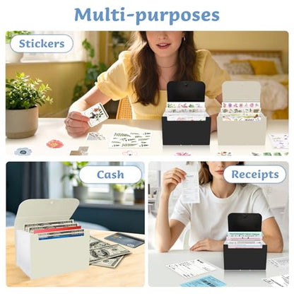 2 Pack 4x6 Inch Index Card Holder Organizer Box 3x5 Inch Flash Note Card File Box Recipe Storage Case with 13+13 Expandable Pocket and Label Sticker Large Capacity Coupon Receipt Organizer Book