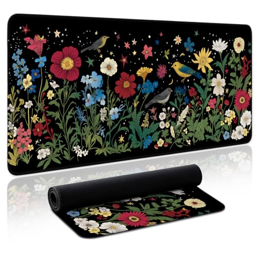 Aesthetic Desk Mat, Cute Enchanted Garden Desk Pad Protector for Work & Decor, 31.5" x 11.8", Pretty Non-Slip Extended Mouse Pad for Office or Home - color: A.Enchanted Garden, size: 31.5L x 11.8W inches