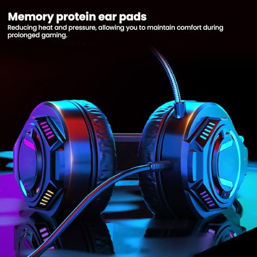 ASHATA Wired Gaming Headset, Computer Headset with Noise Cancelling Mic, 7.1 Surround Sound RGB Headphones 50mm Driver Unit Memory Foam Earpads, 3.5mm Wired (Black) - color: Black