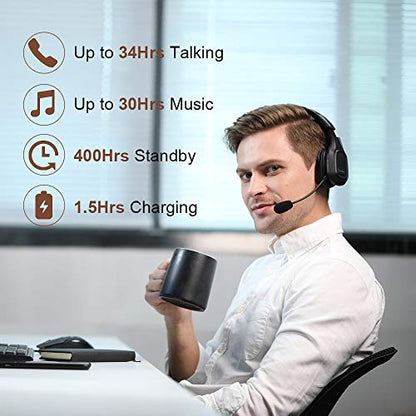 Trucker Bluetooth Headset V5.0, Wireless Headset with Noise Canceling&Mute Microphone for Cell Phones, On Ear Bluetooth Headphone for Computer, Zoom Meetings, Skype, Home Office - style: BH-M100 with Dongle