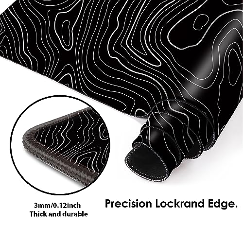 Galdas Mouse Pad For Gaming,XXL XL Large Mouse Mat Long Extended MousePad Desk Mat Non-Slip Rubber Mice Pads Stitched Edges Thin (31.5 x 11.8 x 0.12 Inches) Topographic Map - color: Topographic Map Balck
