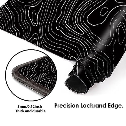 Galdas Mouse Pad For Gaming,XXL XL Large Mouse Mat Long Extended MousePad Desk Mat Non-Slip Rubber Mice Pads Stitched Edges Thin (31.5 x 11.8 x 0.12 Inches) Topographic Map - color: Topographic Map Balck