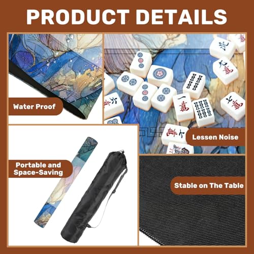 Mahjong Mat 31.5" x 31.5" Tranquil Pond Watercolor Art Lotus Flowers Vibrant Fish Non-Slip Noise Reduction Mahjong Tiles Table Cover for Dominoes Poker Card Board and Tile Games - color: Color6