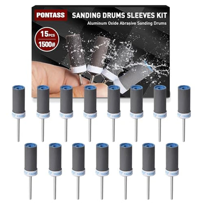 1500 Grit Sanding Drums Sandpaper Sticks Set for Dremel Rotary Tool with 1/8" Shank,15 Pcs Sanding Drums Accessories Dry/Wet Abrasive Cylinders for Wood/Metal Rust Removal/Jade Polishing - size: 1500 Grit