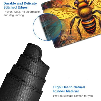 JVGFYNKL MTG Playmat + Drawstring Travel Pouch + 6 Dice Counter, for Tabletop Trading Card Game Playmats or Large Mouse Pad, Anti-Slip Rubber 24 x 14 in, Psychedelic Bee TCG Playmat - color: JV-Playmat-1-F-157