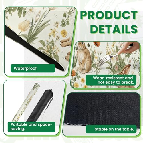 Mahjong Mat for Table Bunnies Spring Meadow Vibrant Wildflowers 31.5"x31.5" Non-Slip Noise Reduction American Mahjong Table Cloth for Poker Card Dominoes Tile Games Easter Gifts - color: Color3