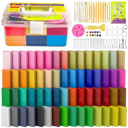 Cyajm 60 Colors Oven Bake Clay Kit, Individually Wrapped | For kids jewelry making, home art. Easy to shape and bake - color: 60 Colors