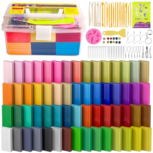 Cyajm 60 Colors Oven Bake Clay Kit, Individually Wrapped | For kids jewelry making, home art. Easy to shape and bake - color: 60 Colors