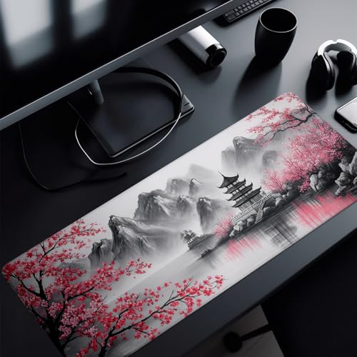 Retro Cherry Blossom Mouse Pad Abstract Big Mouse Pad 31.5x11.8 Inch Retro Texture Non-Slip Rubber Base Large Mousepad Stitched Edges Keyboard Mouse Mat Desk Pad for Office and Home - color: Retro Cherry Blossom