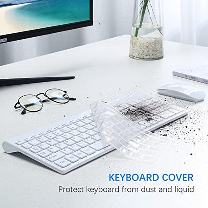Wireless Keyboard and Mouse Ultra Slim Combo, TopMate 2.4G Silent Compact USB 2400DPI Mouse and Scissor Switch Keyboard Set with Cover, Batteries Included, for PC/Laptop/Windows/Mac - White - color: White