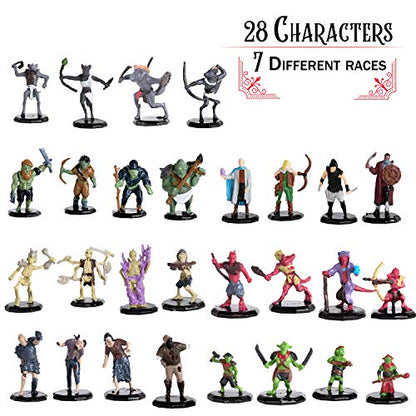 28 Painted Fantasy Mini Figures- All Unique Designs- 1" Hex-sized Compatible with Dnd, D&D Dungeons and Dragons, Pathfinder, and RPG Tabletop Games- Features Goblins, Orcs, Gnolls, Skeletons & More...