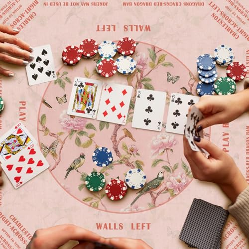 Pink Floral Bird Chinoiserie Mahjong Mat 31.5 x 31.5 in,Traditional Chinese Flower Non-Slip Noise Reduction Gaming Mat for Table American Mahjong Poker Board Games Card Games Dominoes - color: Pink Chinese Style Flower & Bird Mahjong Mat
