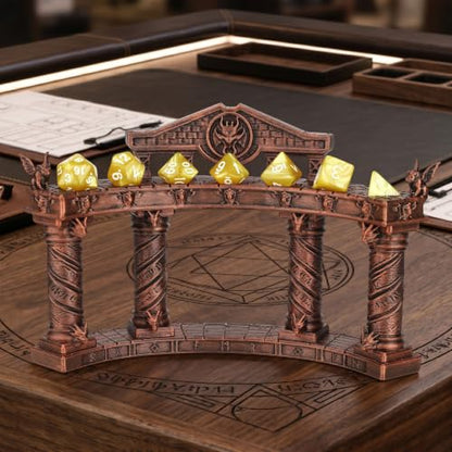 Winged Guardian Dice Holder for a Polyhedral Set, Fantasy RPG Display | Hand-Painted Antique Red Copper; Dragon-Themed Dice Storage Display for TTRPG Collections and Gamer Gifts - AF1198C - color: Dice Display Stand C