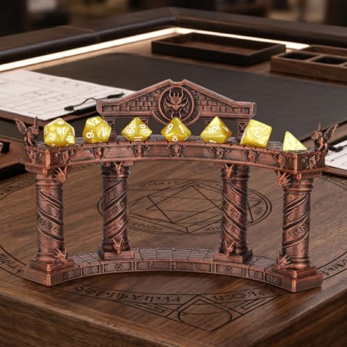 Winged Guardian Dice Holder for a Polyhedral Set, Fantasy RPG Display | Hand-Painted Antique Red Copper; Dragon-Themed Dice Storage Display for TTRPG Collections and Gamer Gifts - AF1198C - color: Dice Display Stand C