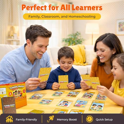 Spedemy Twinkle Match Spanish Card Game – 100 Vocabulary Matching Cards, Bilingual Games, Spanish Board Game for Kids, Beginners, Families, Homeschool & Classroom, juegos en español para la Familia