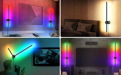 RGB LED Wall Sconces Set of Two with Remote, 15 Color Modes, Dimming, DIY 180° Rotate, Black Plug in Wall Sconces with Warm Light, Dynamic Multicolor Ambience Lights, Plug in Wall Light, 23.6 Inches