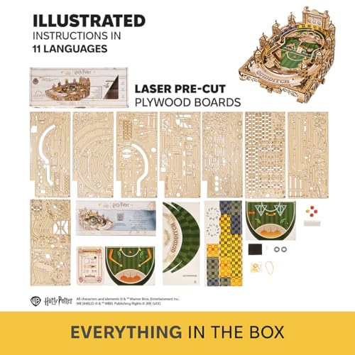 UGEARS Harry Potter Quidditch Pinball Machine - 3D Wooden Puzzles for Adults to Build, Mechanical Wooden Model Kits, Wood Brain Teaser Puzzles, Harry Potter 3D Puzzle Pinball Game for Fathers Day - style: Quidditch Pinball