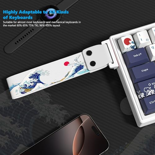 Womier Custom Keyboard Straps with Adhesive for Keyboard 60 65 75 100 Percent Kanagawa and Metal Snap Straps for Wooting 60he EPOMAKER Aula WIN60 YUNZII ATK68, etc Mechanical Gaming Key Board(White)