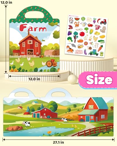 Walenced Reusable Sticker Book for Toddlers, Travel Stickers for Kids, Toddler Craft Activities Toys, Birthday Gifts for Boys & Girls - style: Farm Animal