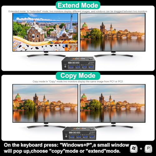 Dual Monitor HDMI KVM Switch 2PC 4K@60Hz Simulation EDID,HDMI USB 3.0 Switch Extended Display 2 Monitors 2 Computers with USB 3.0 Cables and Wired Controller - size: 10 cm