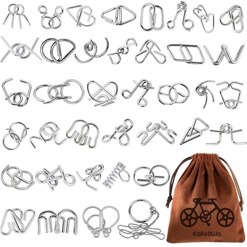 38 PCS Metal Brain Teaser Puzzles Set – Challenging Disentanglement Logic Lock Games for Adults, IQ Mind Toy Gift for Teens & Kids in Portable Travel Pouch - style: 38PCS Metal Puzzles