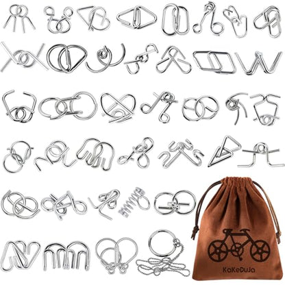 38 PCS Metal Brain Teaser Puzzles Set – Challenging Disentanglement Logic Lock Games for Adults, IQ Mind Toy Gift for Teens & Kids in Portable Travel Pouch - style: 38PCS Metal Puzzles