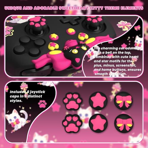 PlayVital Sweetheart Kitty Silicone Skin Compatible with Nintendo Switch Pro Controller Kawaii Anti-Slip Cover, Switch Pro Controller Joystick Grips & Protective Silicone Case - Black - color: Black