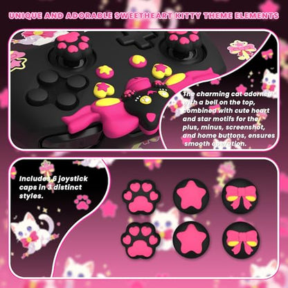 PlayVital Sweetheart Kitty Silicone Skin Compatible with Nintendo Switch Pro Controller Kawaii Anti-Slip Cover, Switch Pro Controller Joystick Grips & Protective Silicone Case - Black - color: Black