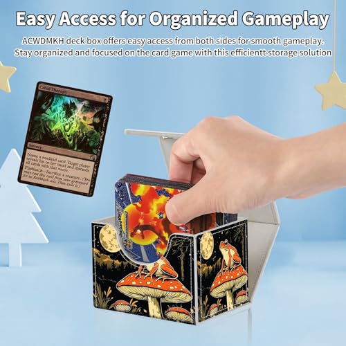 for MTG Commander Deck Box,Card Deck Box for Trading Yugioh MTG,Fits 100 Double Sleeved Cards,PU Leather Strong Magnet Case for Magic Commander TCG CCG,Frog Mushroom Moon - color: Frog Mushroom Moon