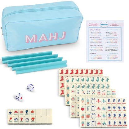 Soulchen Mini American Mahjong Tile Set Include 160 0.8 Inch Mahjong Tiles 2 Dice 4 Wooden Rulers 1 Accessory Bag 4 Beginner Rule Cards(Cowboy) - style: Cowboy