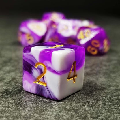 Sage’s Portal Stones DND Dice Set Acrylic Opaque 7-PC Polyhedral DND Dice Set for Dungeons and Dragons D&D Sage’s Cantrips RPG Tabletop TTRPG (Purple/White) - color: Purple/White