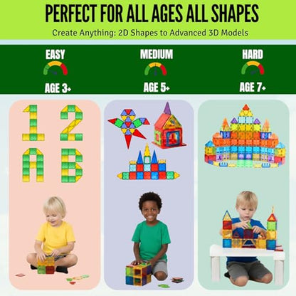 Magnet Tiles for Kids 136 PCS with 2 Cars Bases, STEM Magnetic Tiles for Toddlers, Educational Learning Toys for Ages 3-12, Magnetic Building Tiles for Preschool, Creative Play Set for Kids - style: 136 Pieces