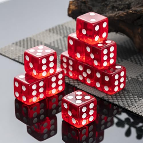 10 Pieces Polyhedral D6 Dice Set, 6 Sided Dice 16mm for RPG MTG DND Table Games (Transparent Dark Red) - color: Transparent Dark Red