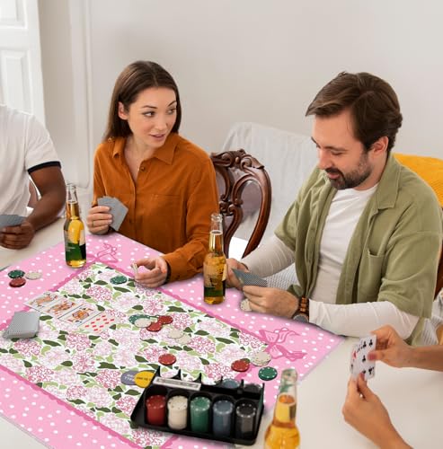 Coquette Pink Hydrangea Mahjong Mat 31.5" x 31.5",Pink and Green Floral Non-Slip Noise Reduction Mahjong Table Cover Accessories and Supplies for Dominoes Poker Card Board and Tile Games Gifts - color: Coquette Pink Hydrangea