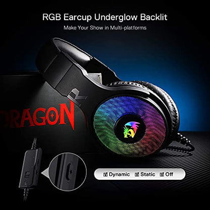 Redragon H350 RGB Wired Gaming Headset, Dynamic RGB Backlight - Stereo Surround-Sound - 50MM Drivers - Detachable Microphone, Over-Ear Headphones Works for PC/PS4/XBOX One/NS - color: Black