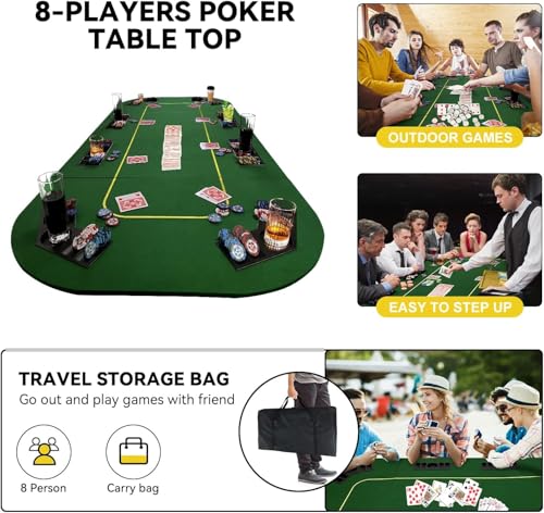 Foldable Poker Table Top with Chips Tray & Cup Holders, Carrying Bag | 79 x 36 Inch Rectangular Poker Table Topper Green Felt, Professional Texas Hold’em Poker Mat for Card Casino Games - color: Yellow