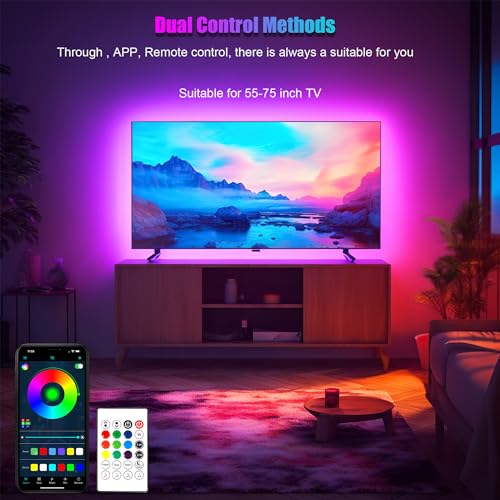 PANTON VILLA LED Lights for 55-75 Inch TVs, 16.4FT ICRGB TV LED Backlight Kit with APP & Remote Control, Music Sync, USB Powered - size: 16.4FT (55''-75'' TV)