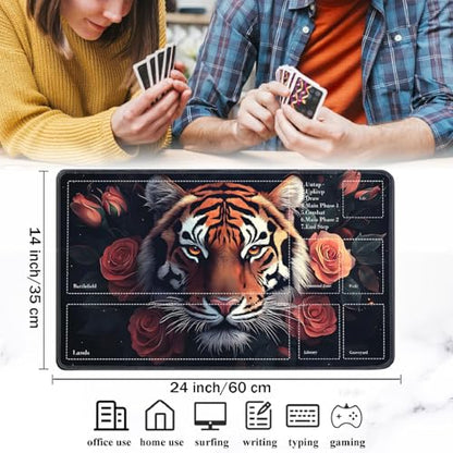 for MTG Card Playmat with Zones-Includes A Storage Bag and 6 Dice, 24 x 14 inches for TCG Playmat with Non-Slip Rubber, Game Mat, Mighty Tiger - color: Yux-playmats-2-2A-279