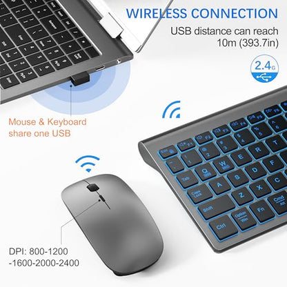 TopMate Wireless Backlit Keyboard and Mouse Ultra Slim Combo, 2.4G Silent Compact 2400DPI Mouse and Scissor Switch Keyboard Set, Batteries Included, for PC/Laptop/Windows/Mac/Gaming - BL Gray Black - color: BL Gray Black