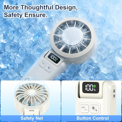 Portable Handheld Fan with Ice Cooling, 5.5m/s High Speed, Foldable Neck Fan, 5-Speed LED Display, 12H Battery, Independent Switch, Personal Fans for Travel, Concerts, Sports Events - White - color: White