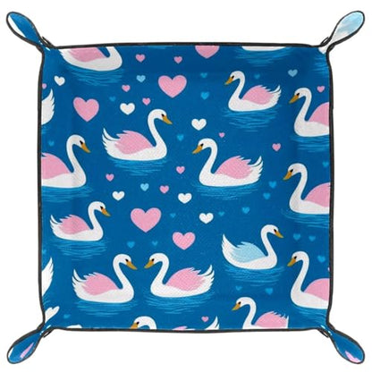 Swans Hearts Pattern Dice Tray Dice Rolling Tray Folding Dice Holder for Dice Games, Like RPG, DND and Other Table Games - color: Multi 16