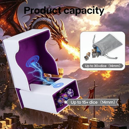 Dice Roller Tower, Premium DND Magnetic Dice Tray, Foldable PU Leather Dice Tower RPG Gifts for Dungeons and Dragons MTG Dm & Player White/Purple（ Deep Dragon） - color: White/Purple