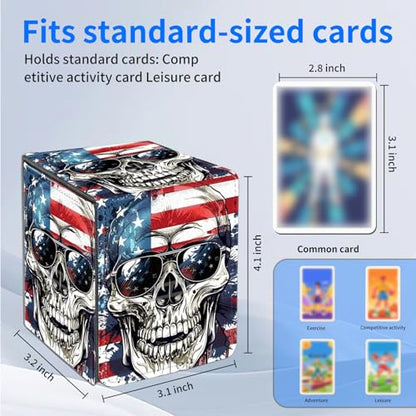 for MTG Deck Box, Commander Deck Case Fits 100 Double Sleeved Cards, PU Leather Storage Box, Compatible with Magic/TCG/PTCG/EDH/Sport Cards,American flag skull - color: American flag skull