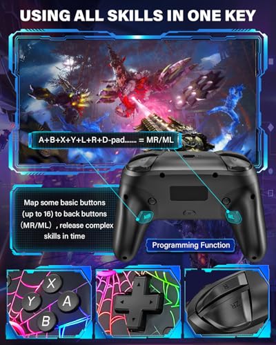 ZRZLMVP Wireless Switch Controller for Nintendo Switch/OLED/Lite/Switch 2 | 1000mAh Pro Switch Controllers Rechargeable, Switch Control with Turbo, Wake Up, Vibration, 6-Axis Gyro, 9 Colors LED Light - color: Deep Black