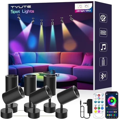Tyute LED Spot Lights Indoor, RGB Color Changing Uplighting with App & Remote Control, Music Sync, Timer Function, Ambient Lighting Indoor Spotlight for Living Room Bedroom Party Decoration
