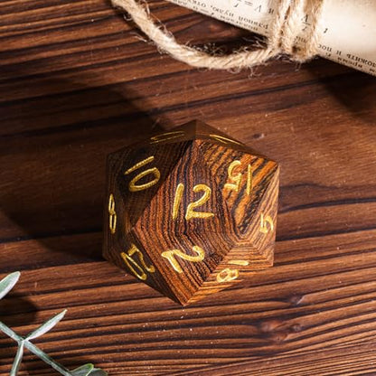 50mm Wooden D20 Dice Bocote Wood 20 Sided Dice for D&D Tabletop Game | Premium Gift Box, DM Gift, for Dungeons and Dragons Role Playing Games - color: D20 Garapa