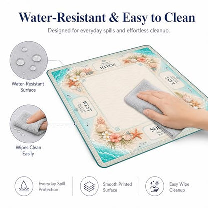 Beach Sea Shell Mahjong Mat,Non Slip American Mah Jongg Table Mat | 32in soft neoprene mah jongg mat reduces tile noise protects tabletops & packs easily for game nights or a thoughtful gift - color: 018