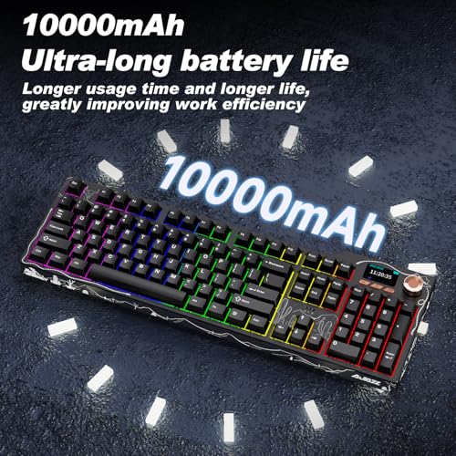 Ajazz AK35I V4 Full Size Wireless Mechanical Keyboard with 1.14" Color Screen & Knob, Tri-Mode Gasket Hot Swappable Gaming Keyboard, 10000mAh Battery, RGB, Black - color: V4 Black