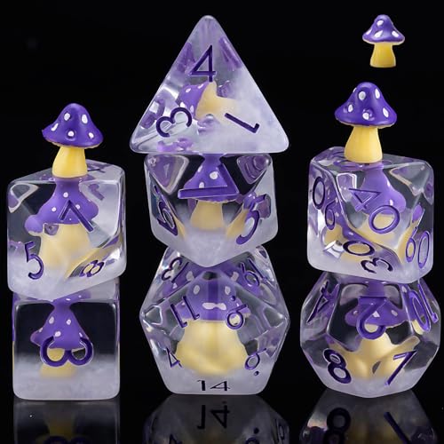Polyhedral D&D Dice Mushroom Dice,Resin Mushroom DND Dice Set for Dungeons and Dragons MTG RPG Board Games - color: Mushrooms-purple